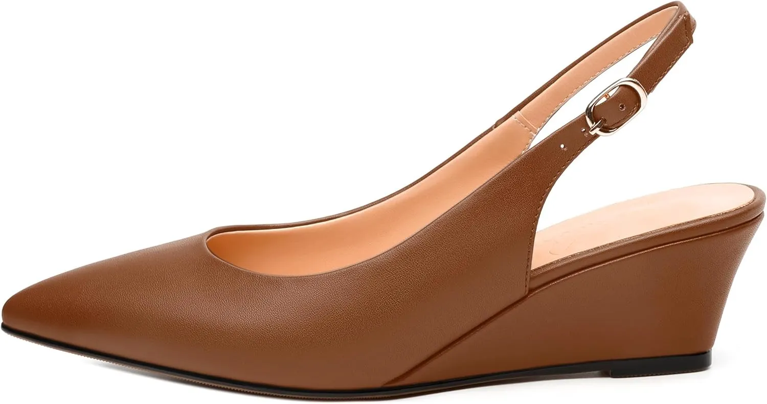 Womens Slingback Pumps Shoes, Pointed Toe Wedge Mid Heel Slingbacks Leather Insole Shoes for Women 2"