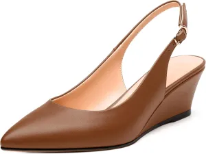 Womens Slingback Pumps Shoes, Pointed Toe Wedge Mid Heel Slingbacks Leather Insole Shoes for Women 2"