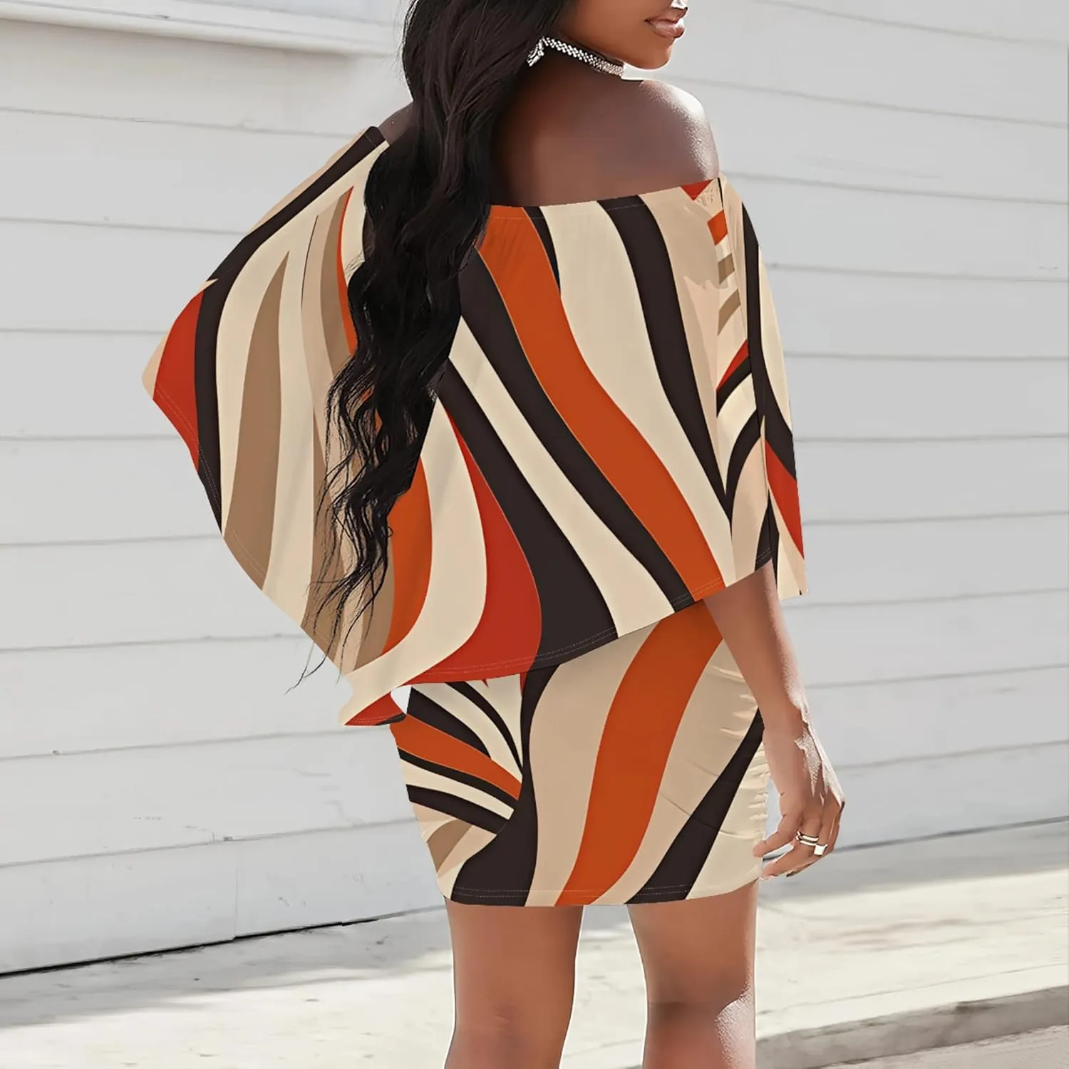Women's Summer Off The Shoulder Ruched Bodycon Dresses African Print Ruffles Elegant Wedding Guest Party Club Mini Dress