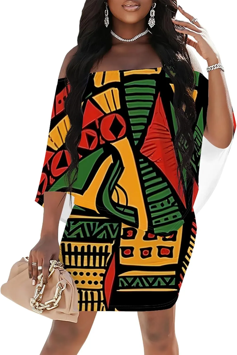 Women's Summer Off The Shoulder Ruched Bodycon Dresses African Print Ruffles Elegant Wedding Guest Party Club Mini Dress