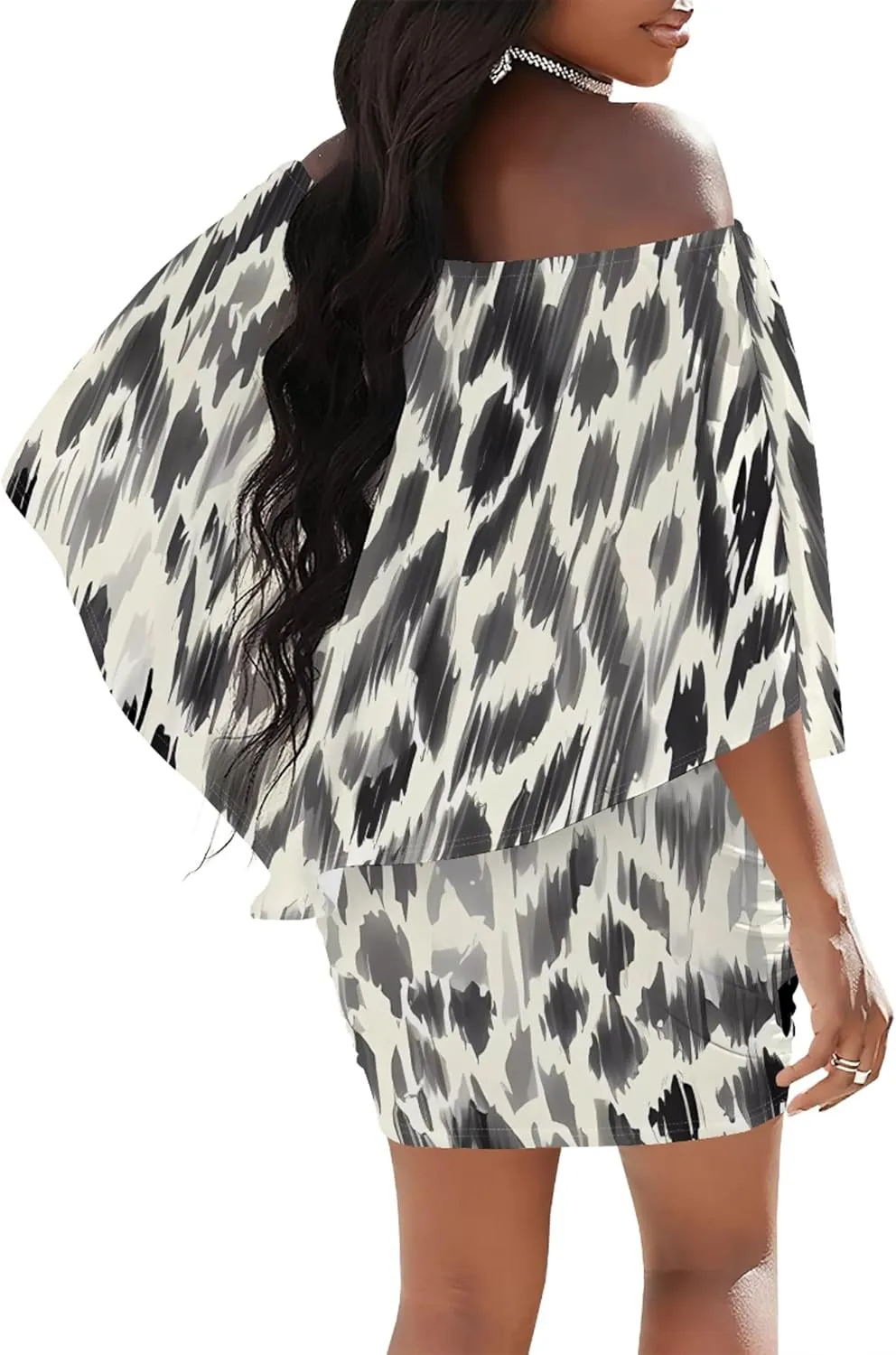 Women's Summer Off The Shoulder Ruched Bodycon Dresses African Print Ruffles Elegant Wedding Guest Party Club Mini Dress