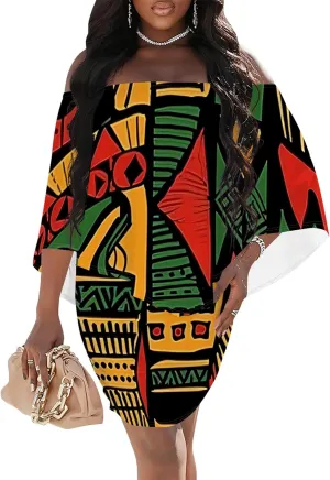 Women's Summer Off The Shoulder Ruched Bodycon Dresses African Print Ruffles Elegant Wedding Guest Party Club Mini Dress