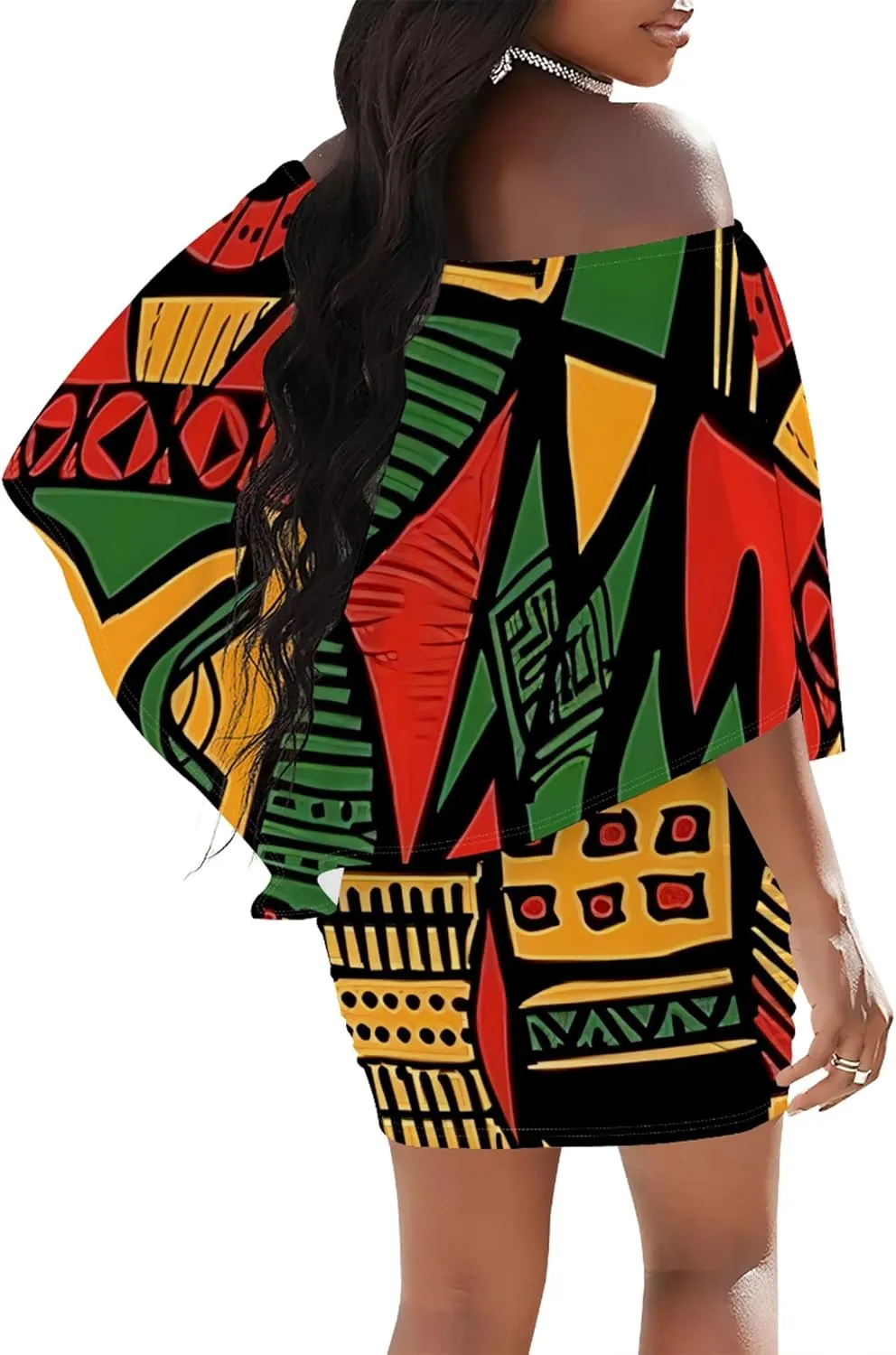 Women's Summer Off The Shoulder Ruched Bodycon Dresses African Print Ruffles Elegant Wedding Guest Party Club Mini Dress