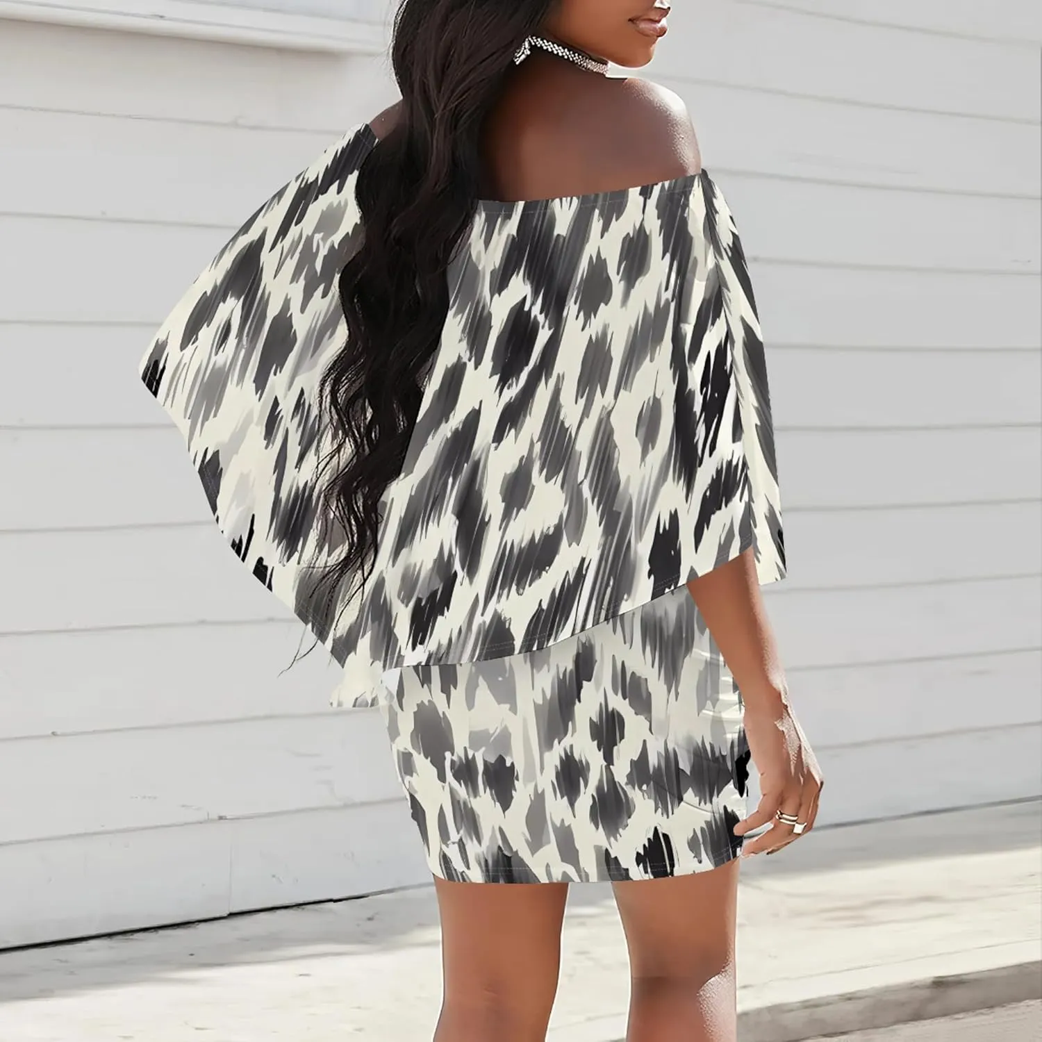 Women's Summer Off The Shoulder Ruched Bodycon Dresses African Print Ruffles Elegant Wedding Guest Party Club Mini Dress