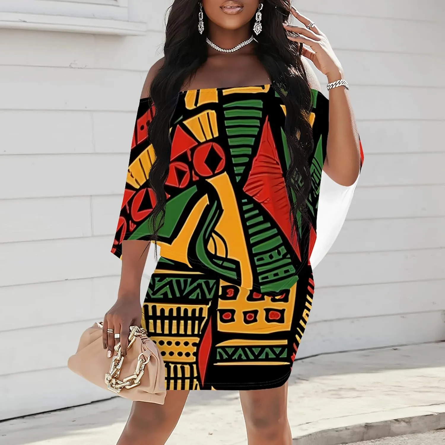 Women's Summer Off The Shoulder Ruched Bodycon Dresses African Print Ruffles Elegant Wedding Guest Party Club Mini Dress
