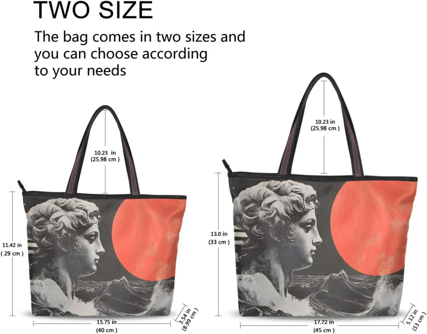 Womens Tote Bags Surreal Statue Print Reusable Grocery Handbag Bags with Zipper Large Size