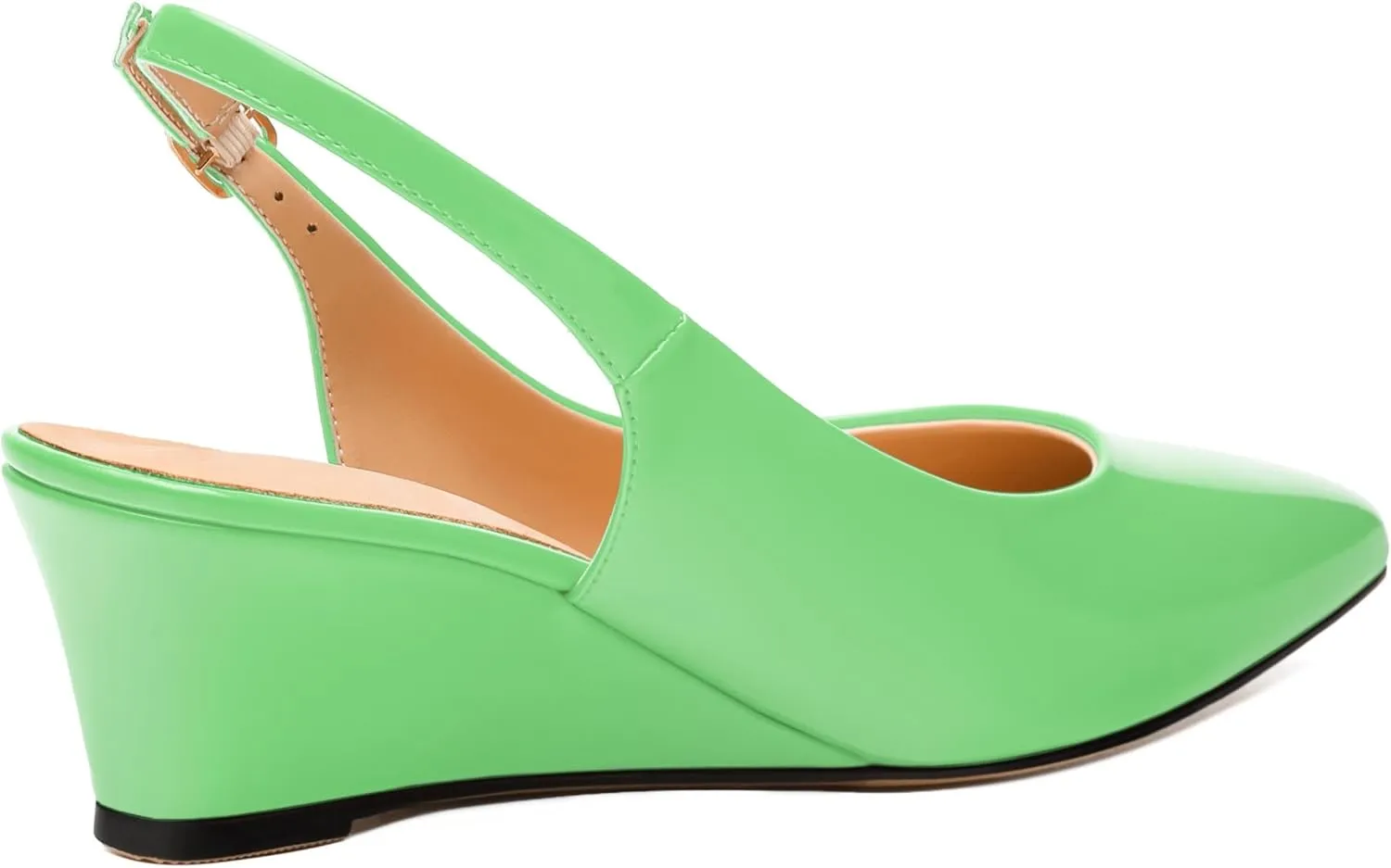 Womens Wedge Heel Pumps, Pointed Toe Mid Heel Slingback Pumps for Women, Leather Insole Comfort Pumps with Buckle 2"