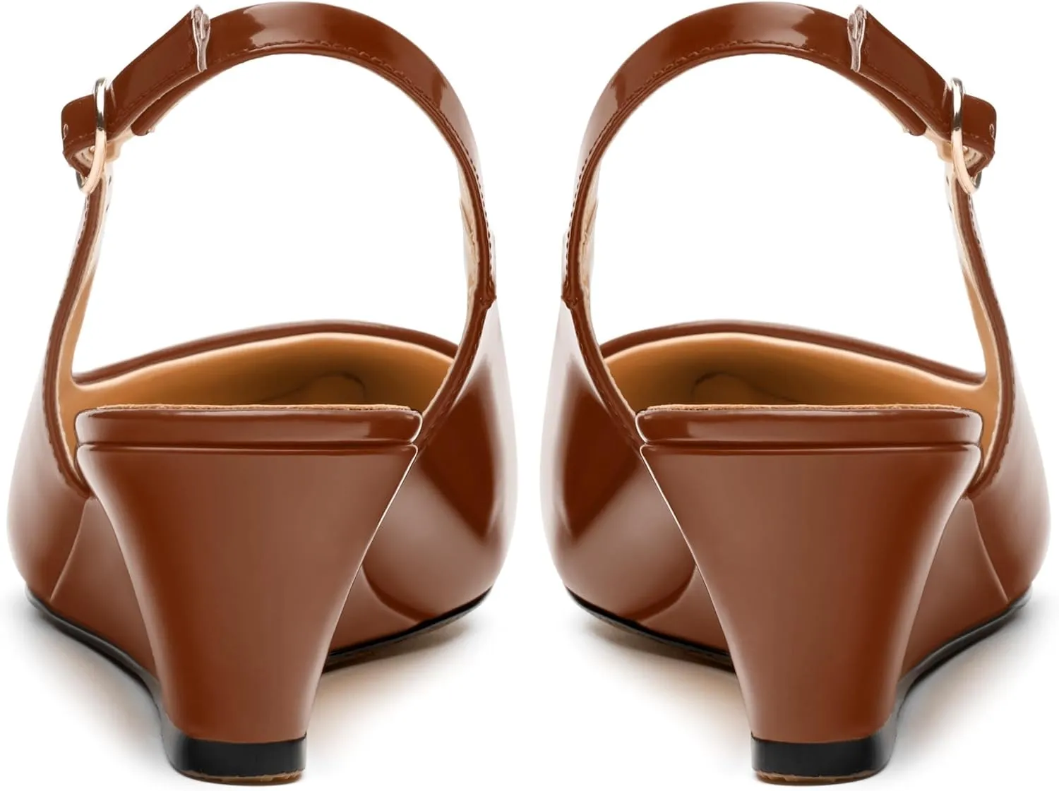 Womens Wedge Heel Pumps, Pointed Toe Mid Heel Slingback Pumps for Women, Leather Insole Comfort Pumps with Buckle 2"