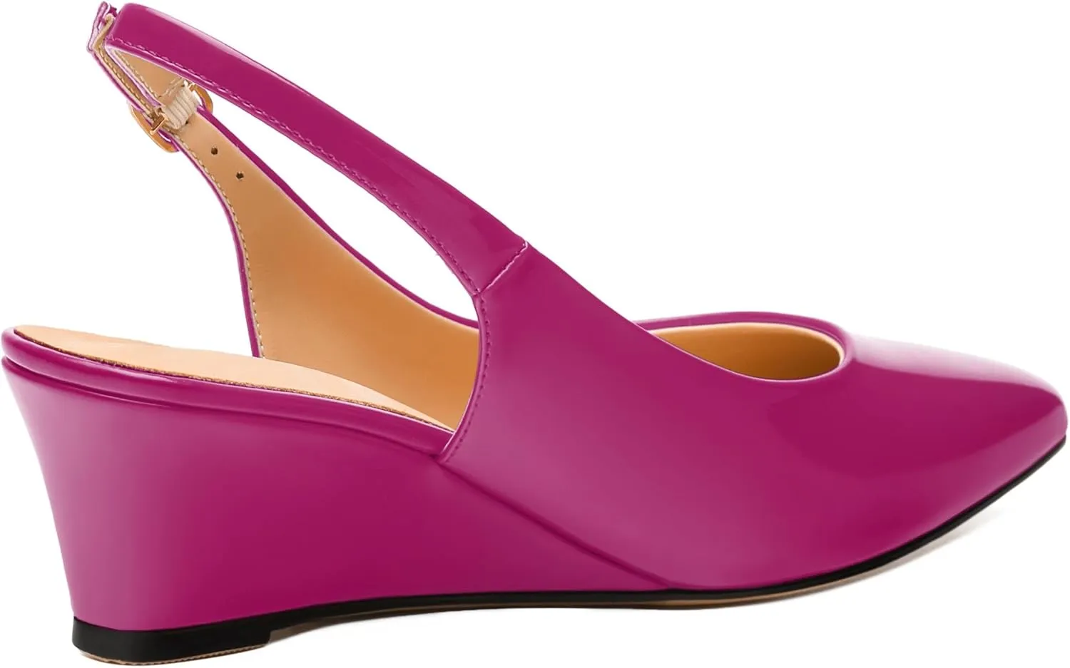 Womens Wedge Heel Pumps, Pointed Toe Mid Heel Slingback Pumps for Women, Leather Insole Comfort Pumps with Buckle 2"