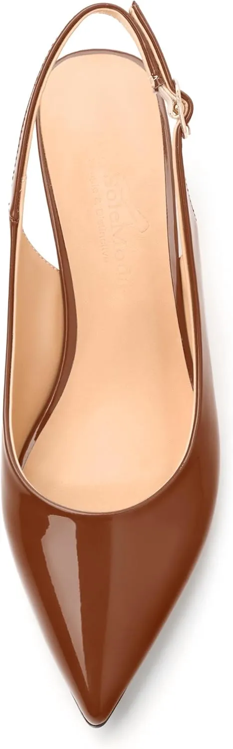 Womens Wedge Heel Pumps, Pointed Toe Mid Heel Slingback Pumps for Women, Leather Insole Comfort Pumps with Buckle 2"