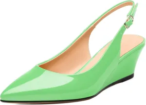 Womens Wedge Heel Pumps, Pointed Toe Mid Heel Slingback Pumps for Women, Leather Insole Comfort Pumps with Buckle 2"