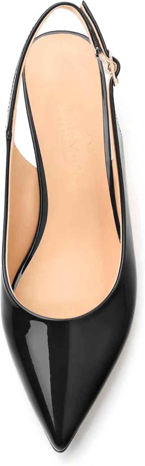 Womens Wedge Heel Pumps, Pointed Toe Mid Heel Slingback Pumps for Women, Leather Insole Comfort Pumps with Buckle 2"