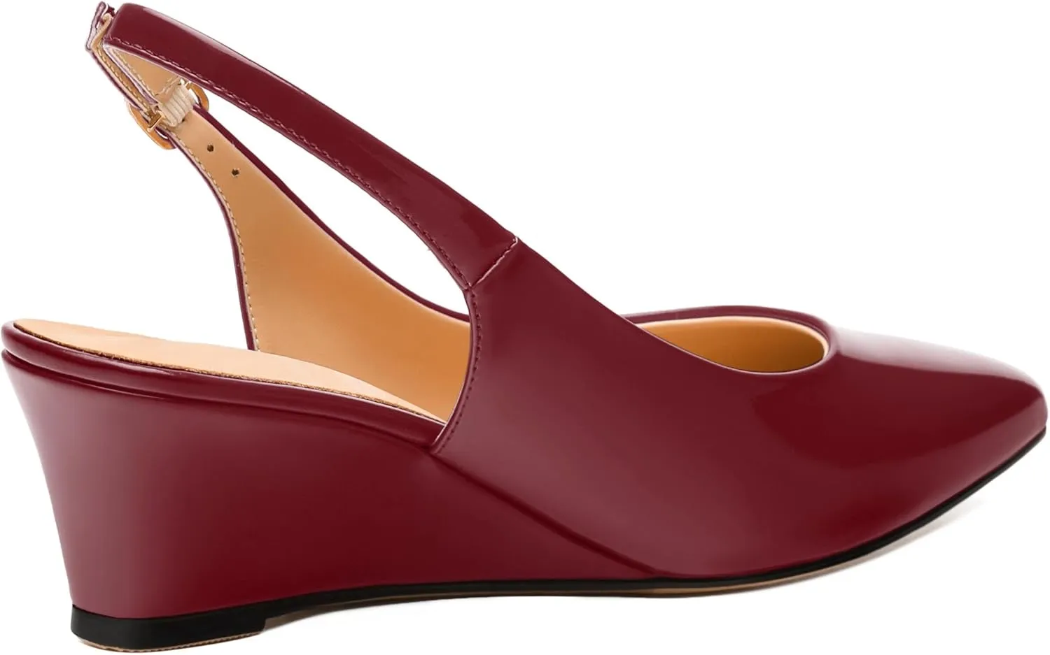 Womens Wedge Heel Pumps, Pointed Toe Mid Heel Slingback Pumps for Women, Leather Insole Comfort Pumps with Buckle 2"