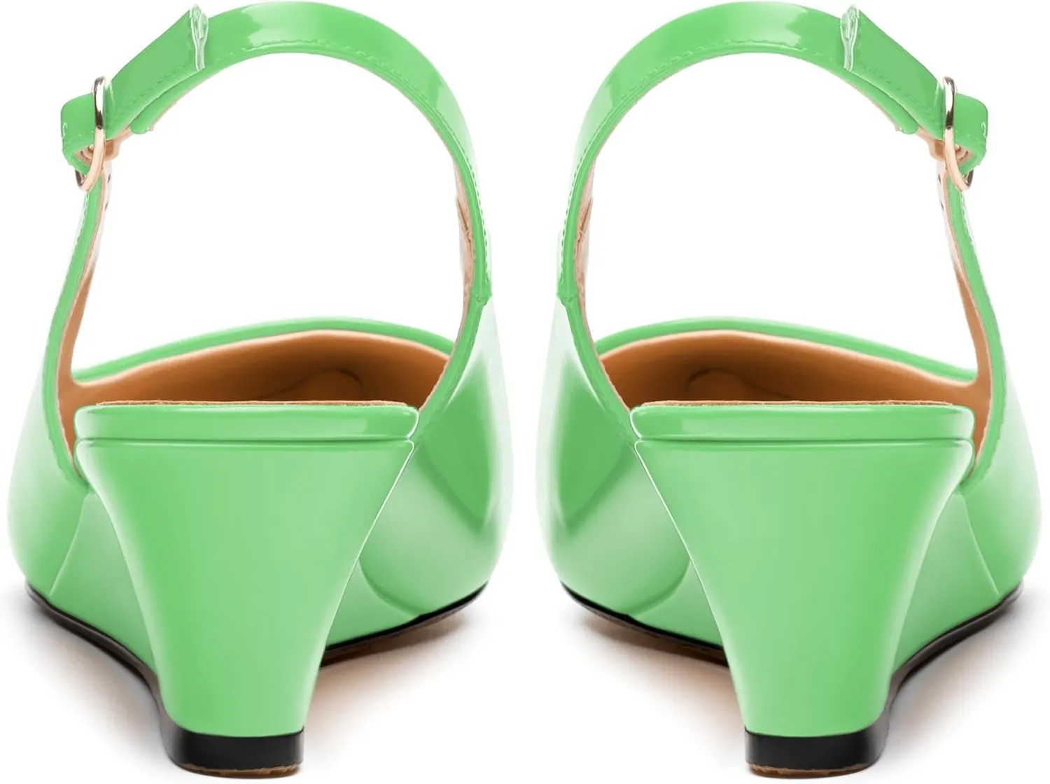 Womens Wedge Heel Pumps, Pointed Toe Mid Heel Slingback Pumps for Women, Leather Insole Comfort Pumps with Buckle 2"