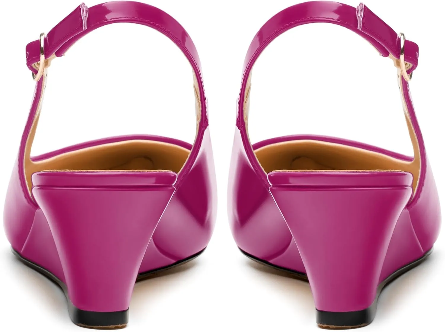 Womens Wedge Heel Pumps, Pointed Toe Mid Heel Slingback Pumps for Women, Leather Insole Comfort Pumps with Buckle 2"