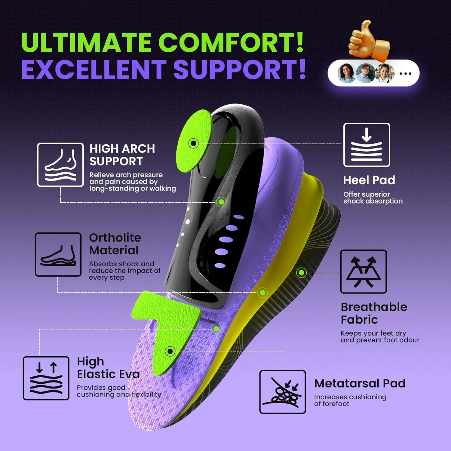 Work Boot Insoles for Standing All Day - Welnove 220 LBS Heavy Duty High Arch Support Orthotic Inserts for Plantar Fasciitis,Flat Feet,Foot Pain,Anti Fatigue Work Orthotic Insoles for Men Women,L