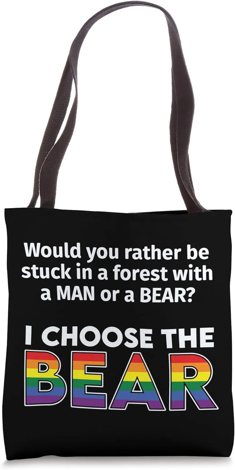Would You Pick a Bear or Man? Dilemma LGBTQ Rainbow Tote Bag
