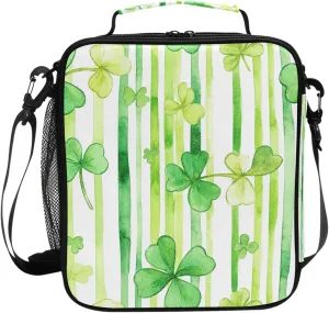 Wudan St.patrick Green Shamrocks Insulated Girls Lunch Box Leakproof Boy Crossbody Lunch Bag for Gardening Workers