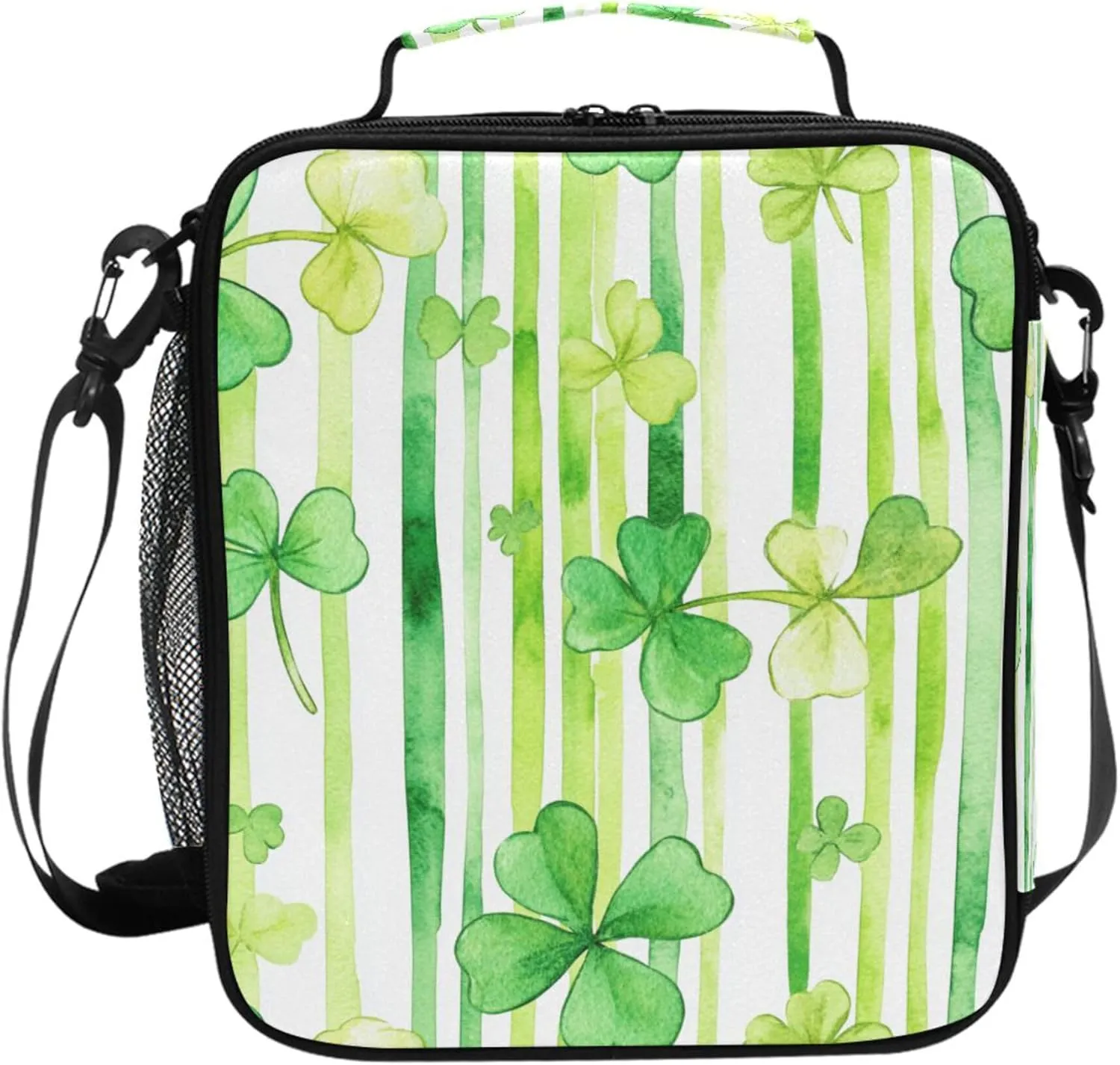 Wudan St.patrick Green Shamrocks Insulated Girls Lunch Box Leakproof Boy Crossbody Lunch Bag for Gardening Workers