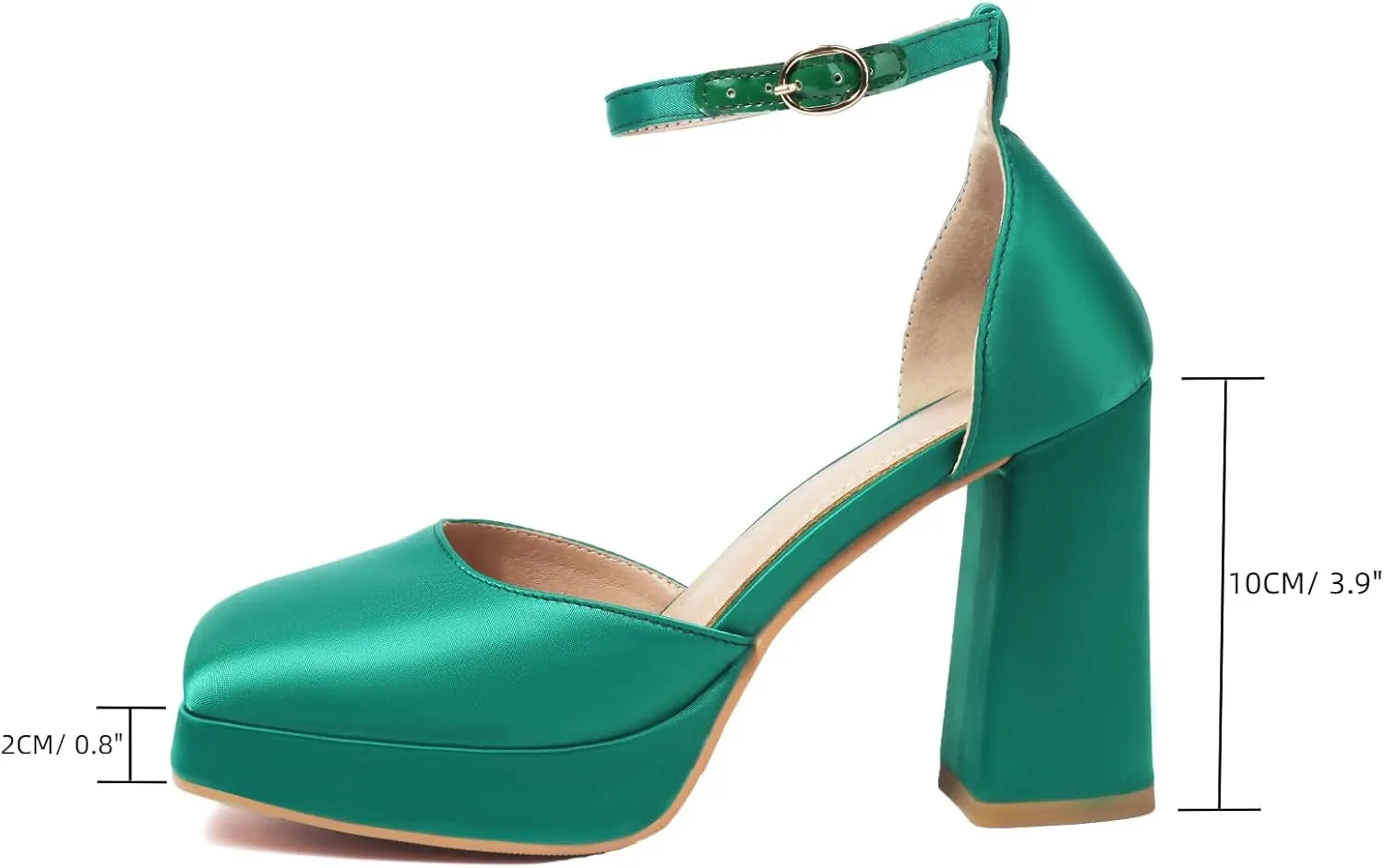 XIEDA Women's Closed Toe Platform Chunky High Block Satin Heels 4 Inch Ankle Strap Party Prom Dress Pumps