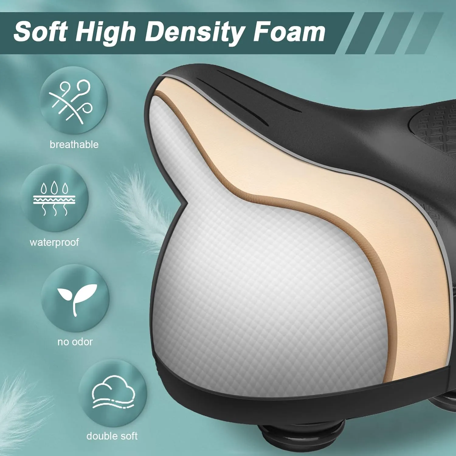 Xmifer Oversized Bike Seat - Comfortable Bicycle Saddle, Middle Groove Design, 2.95" Thick Memory Foam, Universal Fit Indoor Outdoor, Exercise or Road Bikes