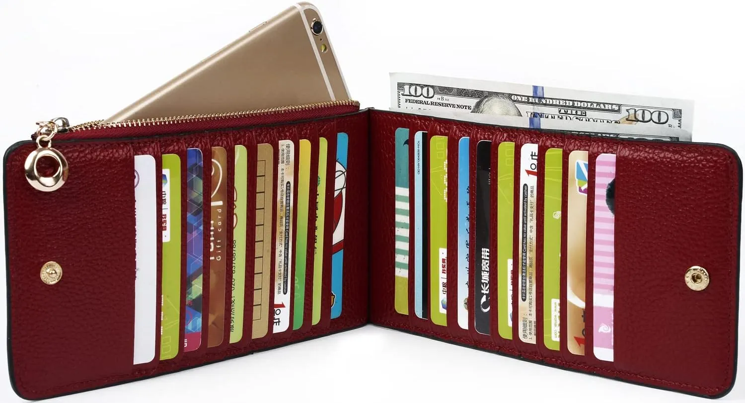 YALUXE Women's Genuine Leather Wallet RFID Blocking Multi Card Organizer with Cell Phone Pocket Zipper Closure