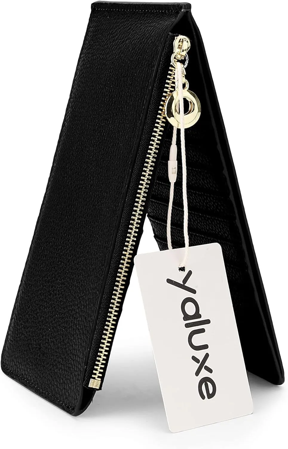YALUXE Women's RFID Blocking Genuine Leather Multi Card Organizer Wallet with Zipper Pocket RFID Blocking Black