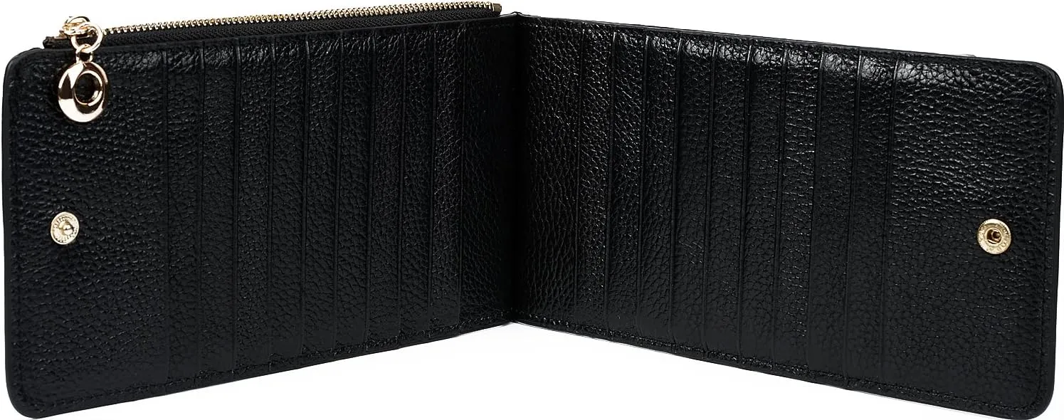 YALUXE Women's RFID Blocking Genuine Leather Multi Card Organizer Wallet with Zipper Pocket RFID Blocking Black