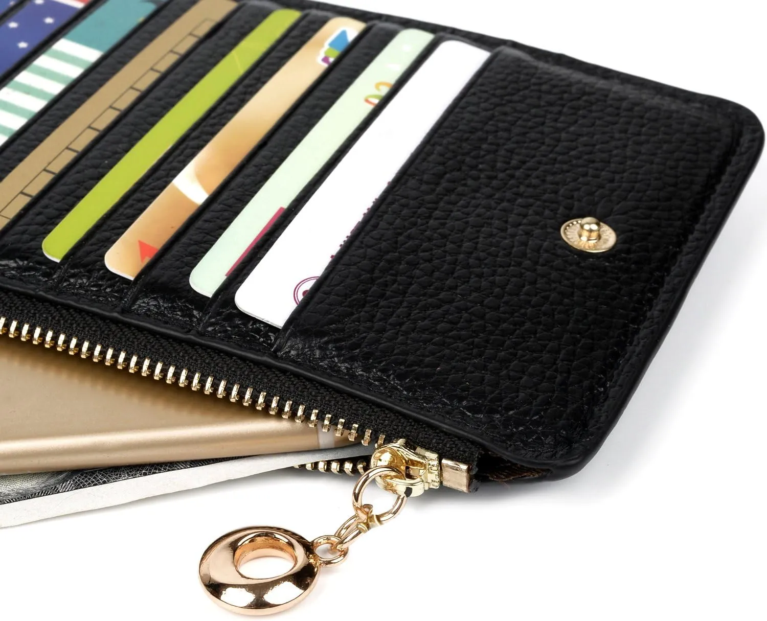 YALUXE Women's RFID Blocking Genuine Leather Multi Card Organizer Wallet with Zipper Pocket RFID Blocking Black