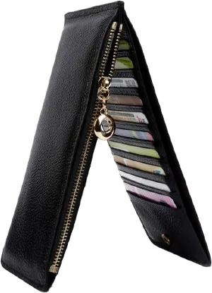 YALUXE Women's RFID Blocking Genuine Leather Multi Card Organizer Wallet with Zipper Pocket RFID Blocking Black