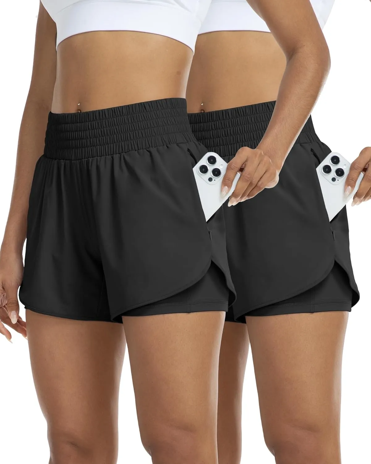 YEZII Womens High Waist Running Shorts Athletic Workout Quick Dry Shorts for Women with Pockets Gym Yoga White Summer Shorts