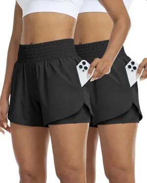 YEZII Womens High Waist Running Shorts Athletic Workout Quick Dry Shorts for Women with Pockets Gym Yoga White Summer Shorts