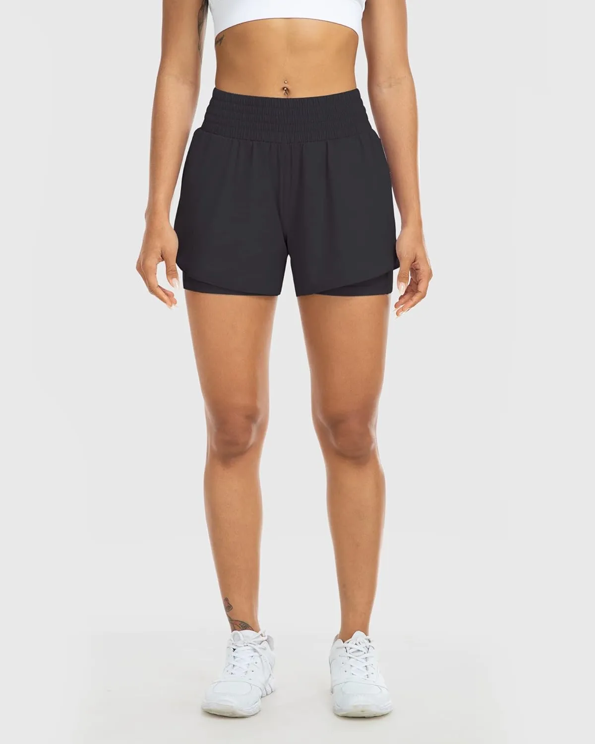 YEZII Womens High Waist Running Shorts Athletic Workout Quick Dry Shorts for Women with Pockets Gym Yoga White Summer Shorts