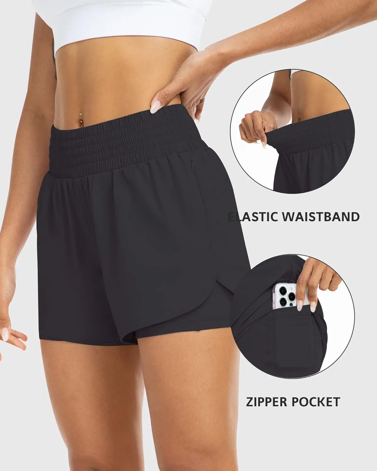 YEZII Womens High Waist Running Shorts Athletic Workout Quick Dry Shorts for Women with Pockets Gym Yoga White Summer Shorts