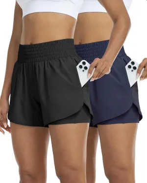 YEZII Womens High Waist Running Shorts Athletic Workout Quick Dry Shorts for Women with Pockets Gym Yoga White Summer Shorts