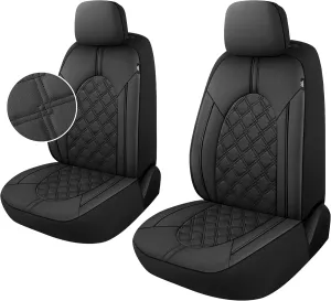 YGL Luxury PU Leather Car Seat Covers Front Set, Non-Slip Seat Cover Protectors, Universal Fit for Cars, Trucks, SUVs, Vans, Pickups, Airbag Compatible, Seat Covers for Car Interior (Black)