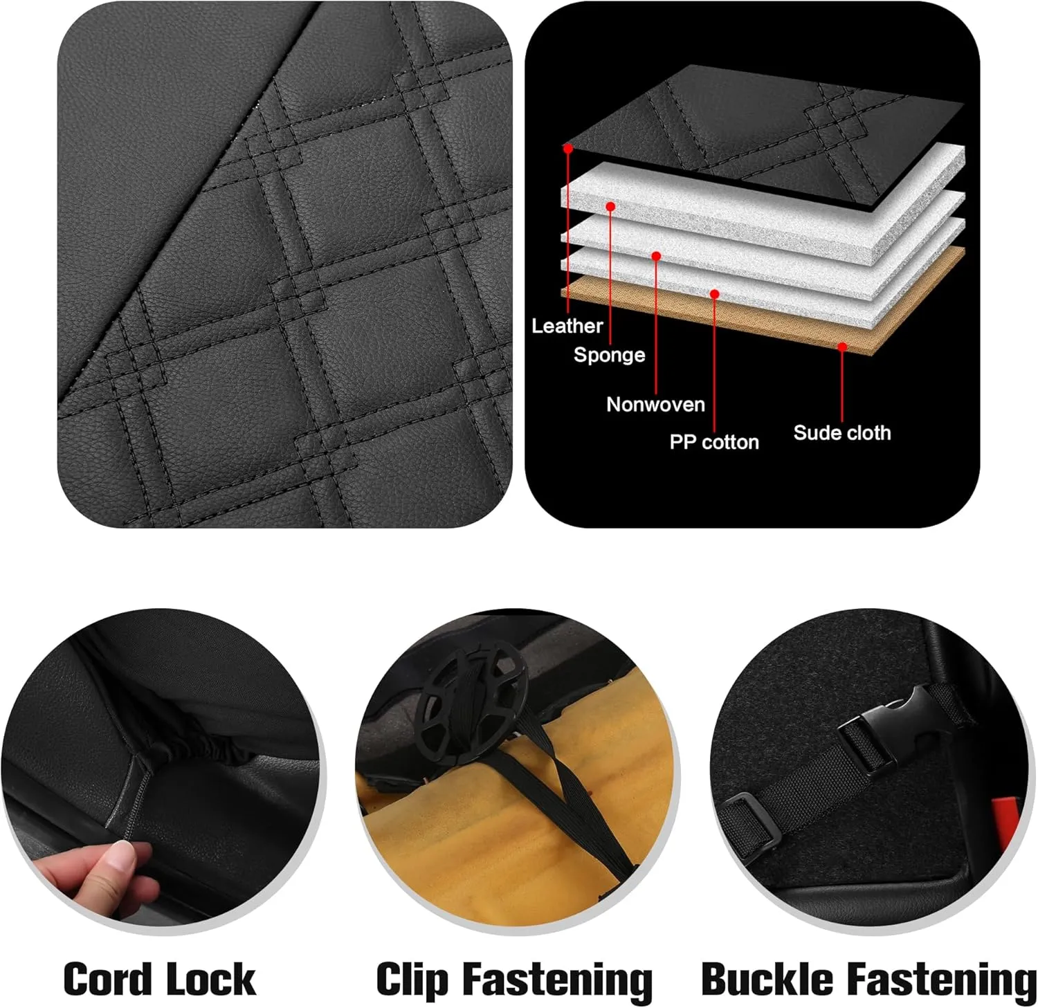 YGL Luxury PU Leather Car Seat Covers Front Set, Non-Slip Seat Cover Protectors, Universal Fit for Cars, Trucks, SUVs, Vans, Pickups, Airbag Compatible, Seat Covers for Car Interior (Black)