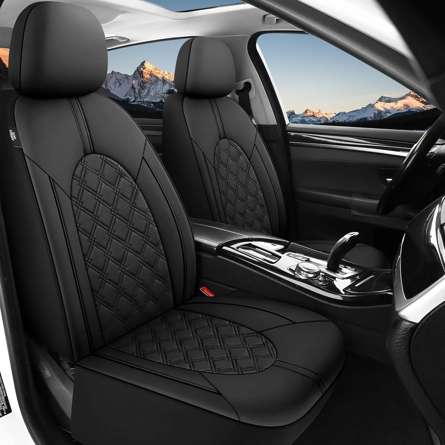 YGL Luxury PU Leather Car Seat Covers Front Set, Non-Slip Seat Cover Protectors, Universal Fit for Cars, Trucks, SUVs, Vans, Pickups, Airbag Compatible, Seat Covers for Car Interior (Black)