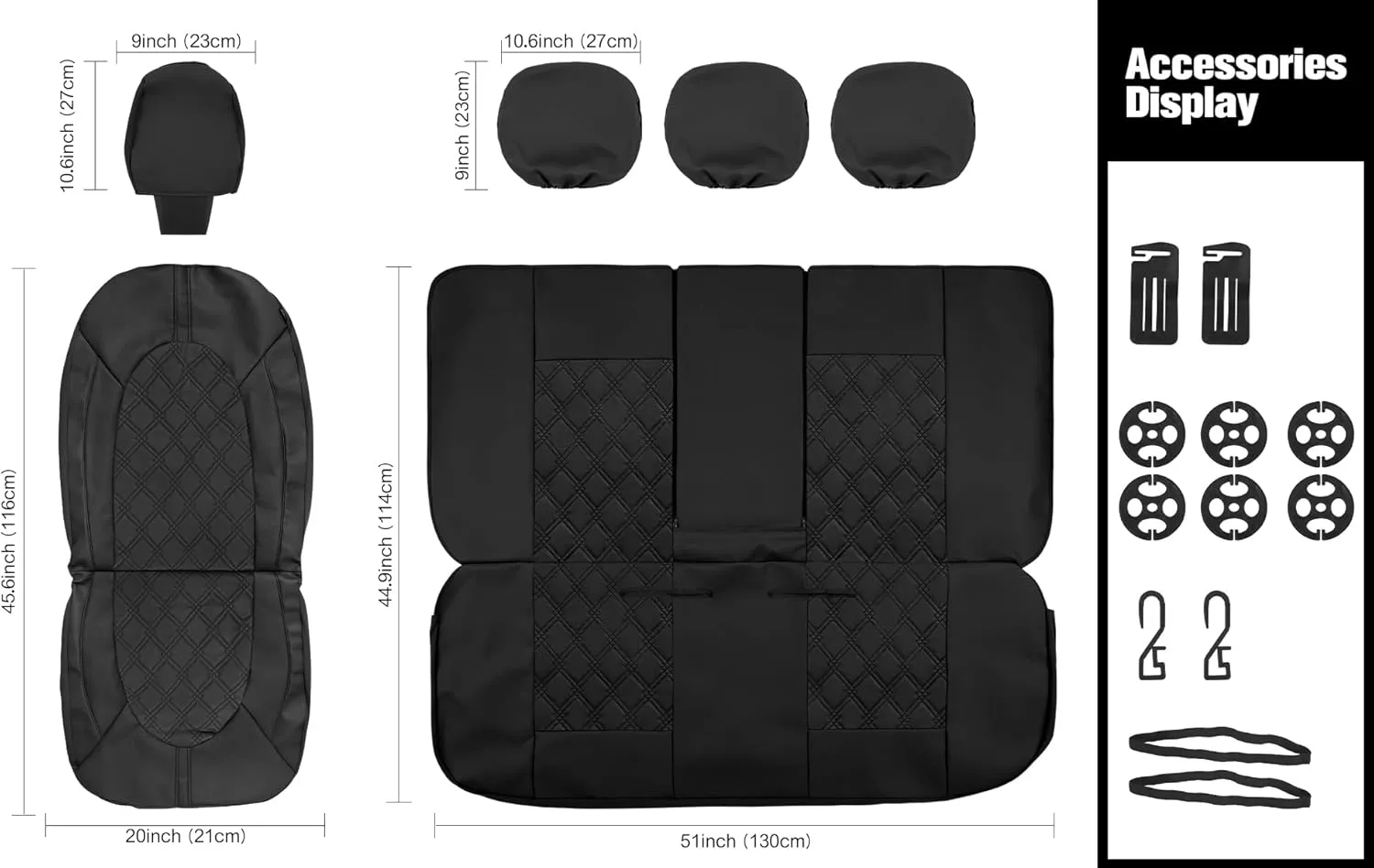 YGL Luxury PU Leather Car Seat Covers Front Set, Non-Slip Seat Cover Protectors, Universal Fit for Cars, Trucks, SUVs, Vans, Pickups, Airbag Compatible, Seat Covers for Car Interior (Black)