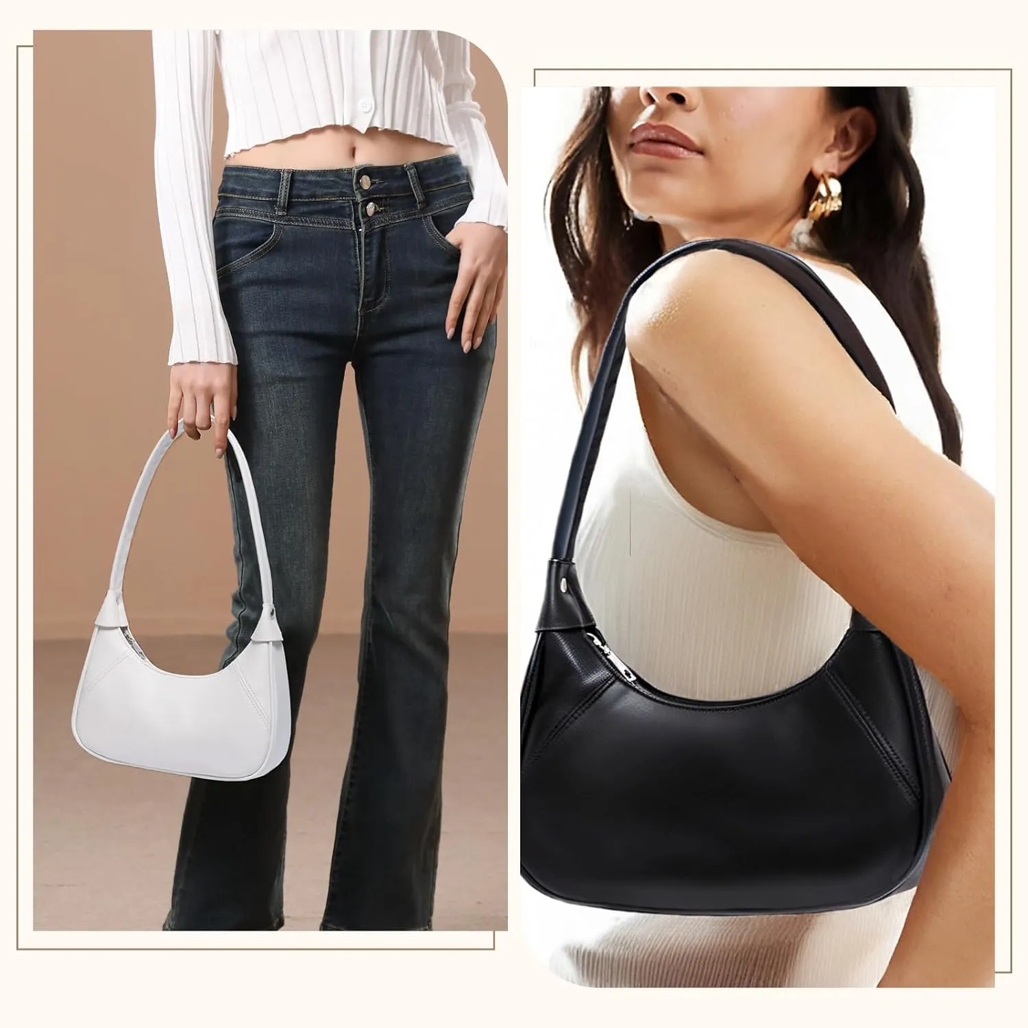 YIKOEE Small Crescent Shoulder Bag for Women with Zipper Closure