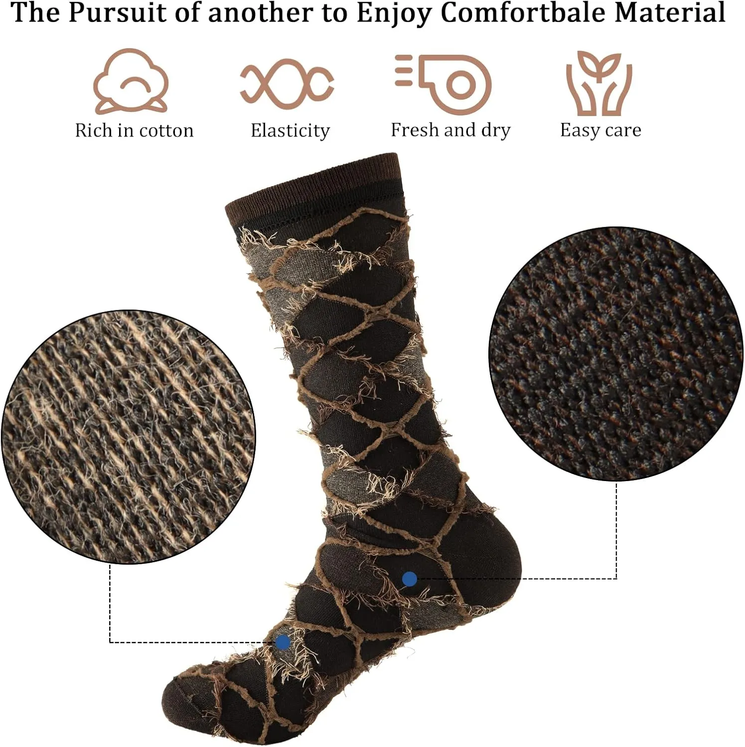 Yousu Mens Dress Socks Business Casual Solid Pattern Cotton Crew Sock 6 Pairs