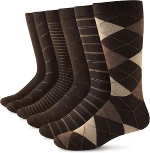 Yousu Mens Dress Socks Business Casual Solid Pattern Cotton Crew Sock 6 Pairs