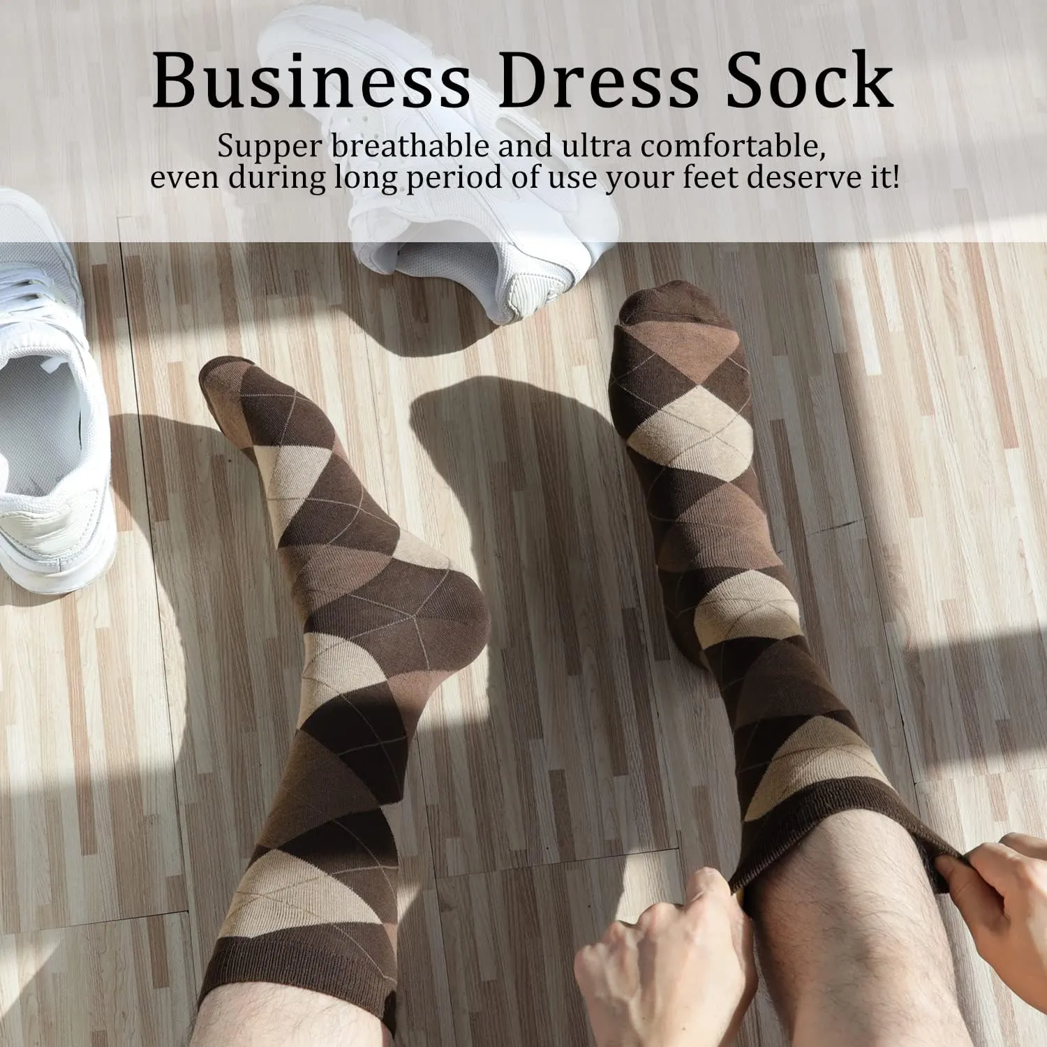 Yousu Mens Dress Socks Business Casual Solid Pattern Cotton Crew Sock 6 Pairs
