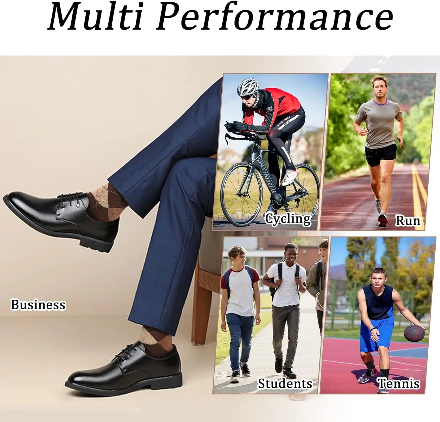 Yousu Mens Dress Socks Business Casual Solid Pattern Cotton Crew Sock 6 Pairs