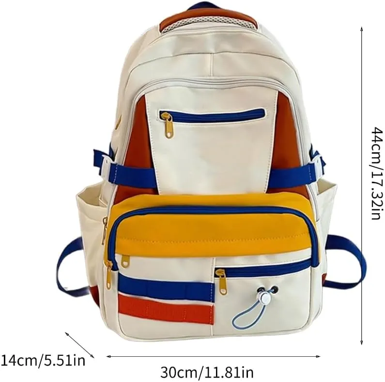 Youthful Korean Fashion Backpack with Multi Pockets Contrast Color School Bag