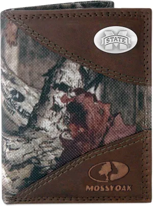 ZEP-PRO Men's Mossy Oak Nylon and Leather Trifold Concho Wallet