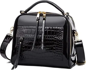 ZiMing Glossy Patent Leather Satchel Handbags for Women Top Handle Crossbody Bag Shoulder Bag Crocodile Pattern Purse